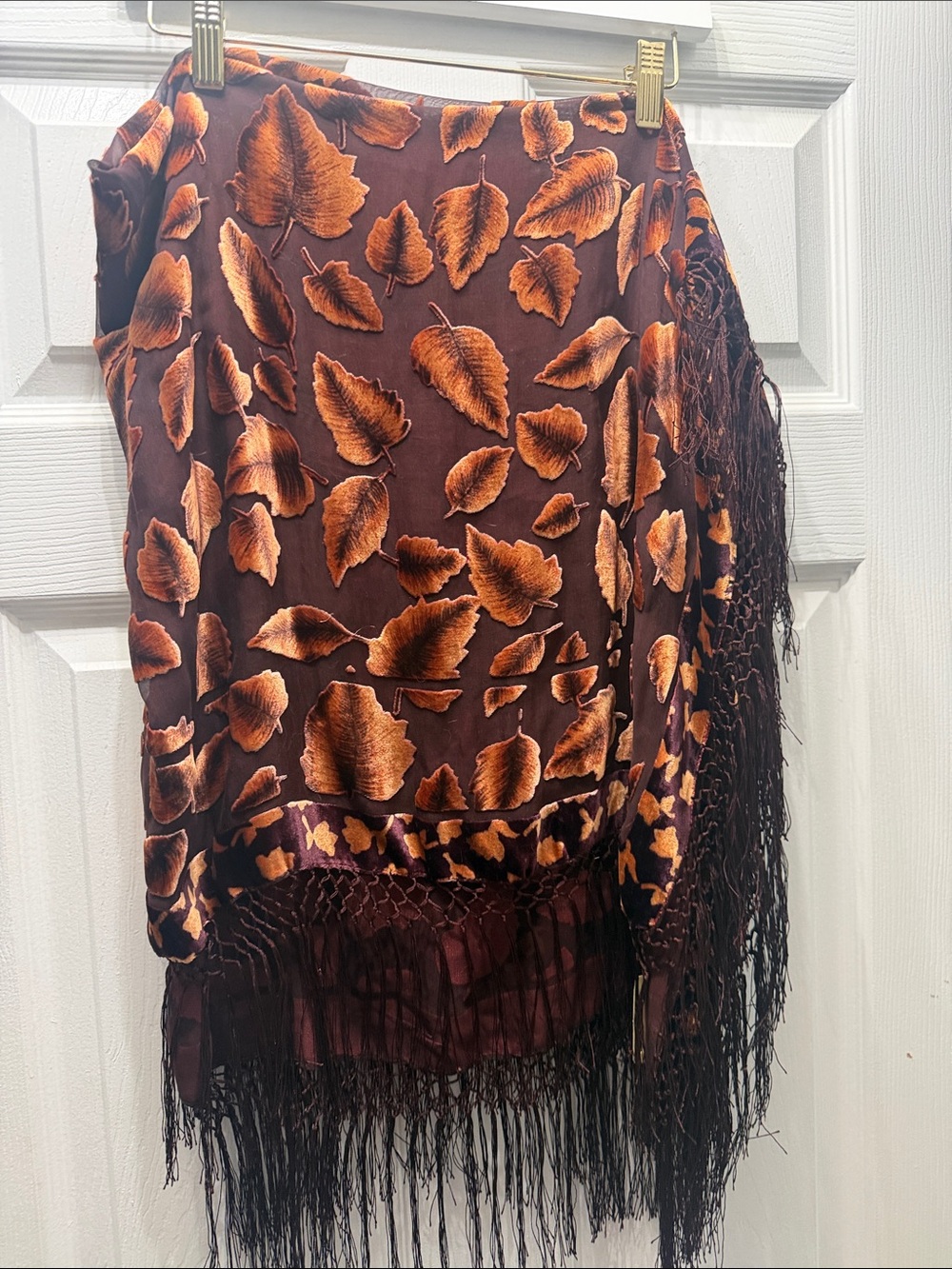 Brown & Orange Leaf-Print Fringe Scarf/Wrap - Picture 2 of 2